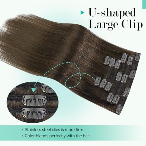 Ukira Medium Brown Hair Extensions Clip in Real Human Hair, 15 Inch 70g 7pcs Clip in Hair Extensions Real Human Hair, Ntural Straight Remy Human Hair Extensions Clip ins for Women