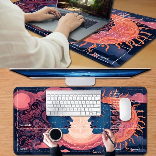 MTG Game Playmat, Magic TCG Rubber Play Mat, 24x14 Inches, Art Sun and Moon