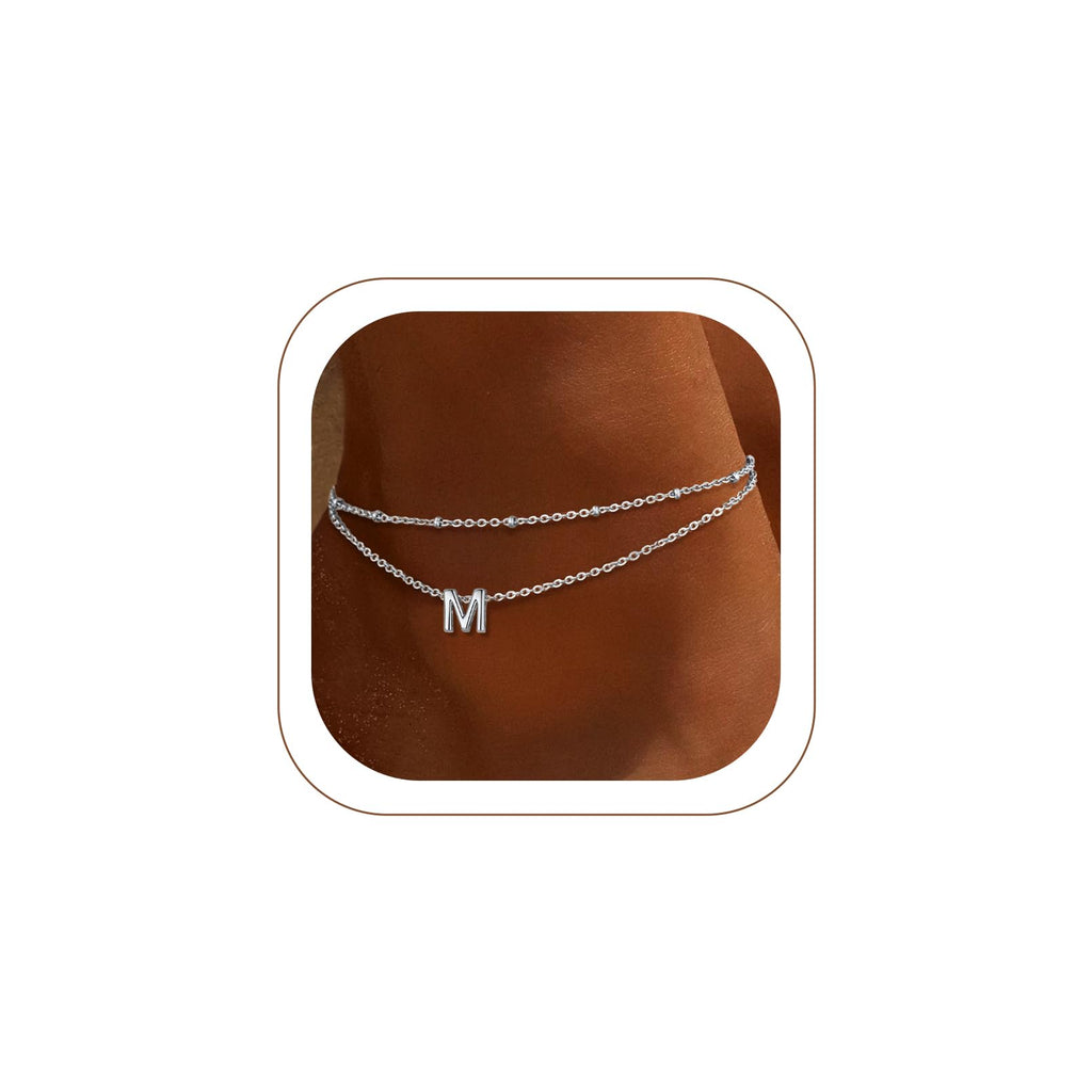 FaithHeart Silver Anklets for Women Waterproof, Dainty Layered Initial Ankle Bracelets Letter A-Z Waterproof Fashion Jewelry Gifts for Women, Length 8.5"+2"