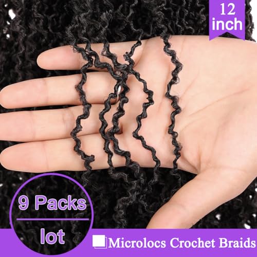 ZRQ 12 Inch New Micro Locs Crochet Braids Synthetic Curl Croceht Sisters Locs Natural Black Microlocs Braids Pre-looped Micro Faux Locs Extensions 12'',1B