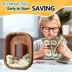 Summidate Customized Name Large Wooden Piggy Bank for Kids Boys Girls Alphabets Letter A-Z Coins Bills Money Change Bank Box Initial on Clear Cover (Laser Engraved) (Alphabet-O, Personalized-12)