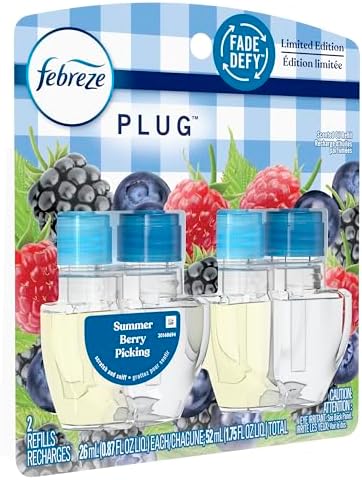 Febreze Plug In Air Freshener, Odor-Fighting Scented Oil Refill, Summer Berry Picking, 2 Refill