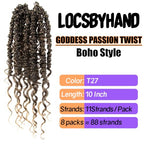 Boho Crochet Passion Twist Hair Pre looped, 10 Inch Goddess Passion Twist Crochet Hair with Curly Ends 8 Packs Ombre Honey Blonde Pre-twisted Bohemian Crochet Braids (8 PCS/88 STRANDS, T27)