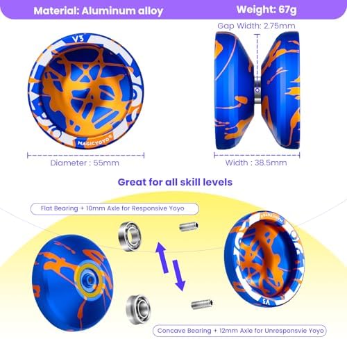MAGICYOYO V3 & K2 Yoyo Pack, Metal & Plastic Responsive Yoyo for Kids 8-12, Unresponsive Yo Yos for Adults, Pro Yo-yo Pack for All Skill Levels, Butterfly Yo Yo with Complete Accessory Kit