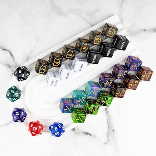 75 Pieces Magic Keyword Counter Dice MTG Counters Dice Set Bulk Ability Life Buff Plus 1 Tokens for MTG, TCG, Cards Gaming Accessories