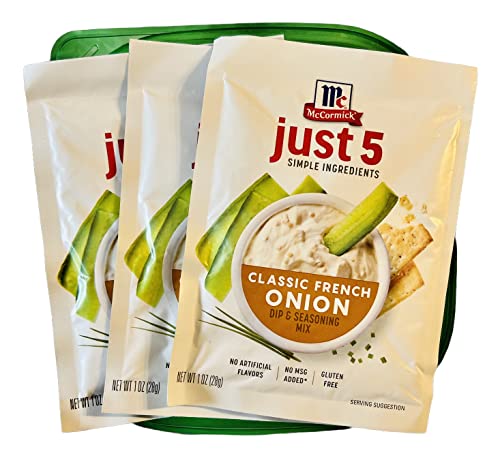 French Onion Dip and Seasoning Mix Bundle: Comes with Three 1 oz Packets of McCormick Just 5 Simple Ingredients Classic French Onion Dip & Seasoning Mixes and 1 Leftover/Storage Container