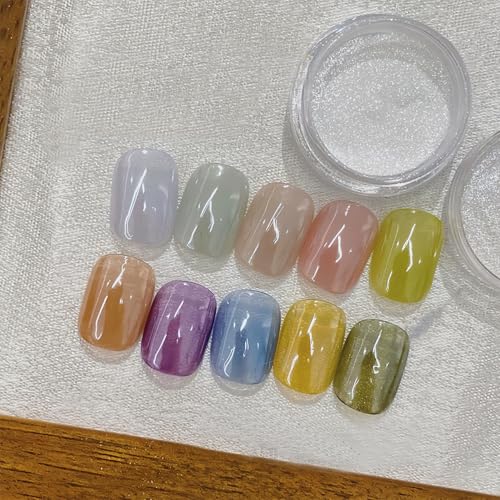 2Pcs White Chrome Nail Powder, Pearl Nail Chrome Powder Magic Clear Mirror Effect Nail Glitter White Shimmer Pigment Dust for Nails Art Design
