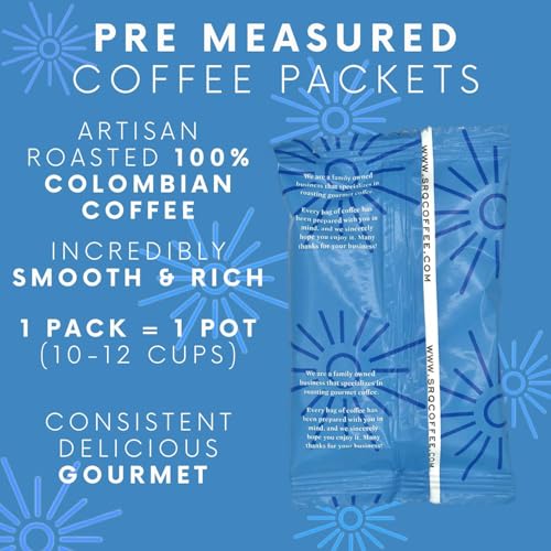 Sarasota Coffee Ground Packets | Colombian Medium Roast | Bulk Packs | Gourmet Columbian Low Acid Mold Free Singles Individual Pouches for 12 Cup Coffee Maker | 1.75 Ounce Bags, 100 Count