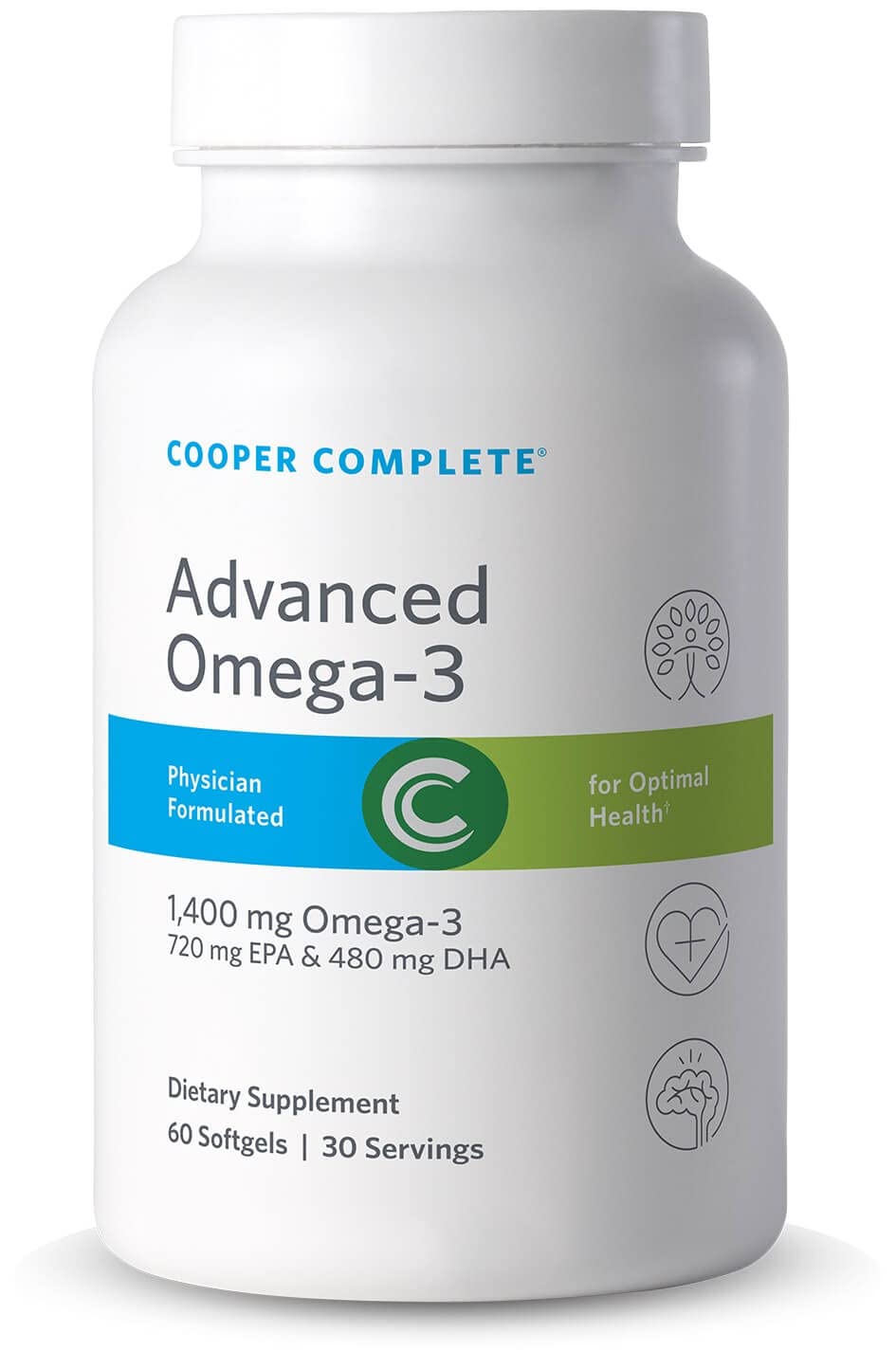 Cooper Complete - Advanced Omega 3 - Fish Oil Supplement, Concentrated EPA + DHA Omega-3 Fatty Acids 1400 mg - 60 Softgels per Bottle. Pack of 2
