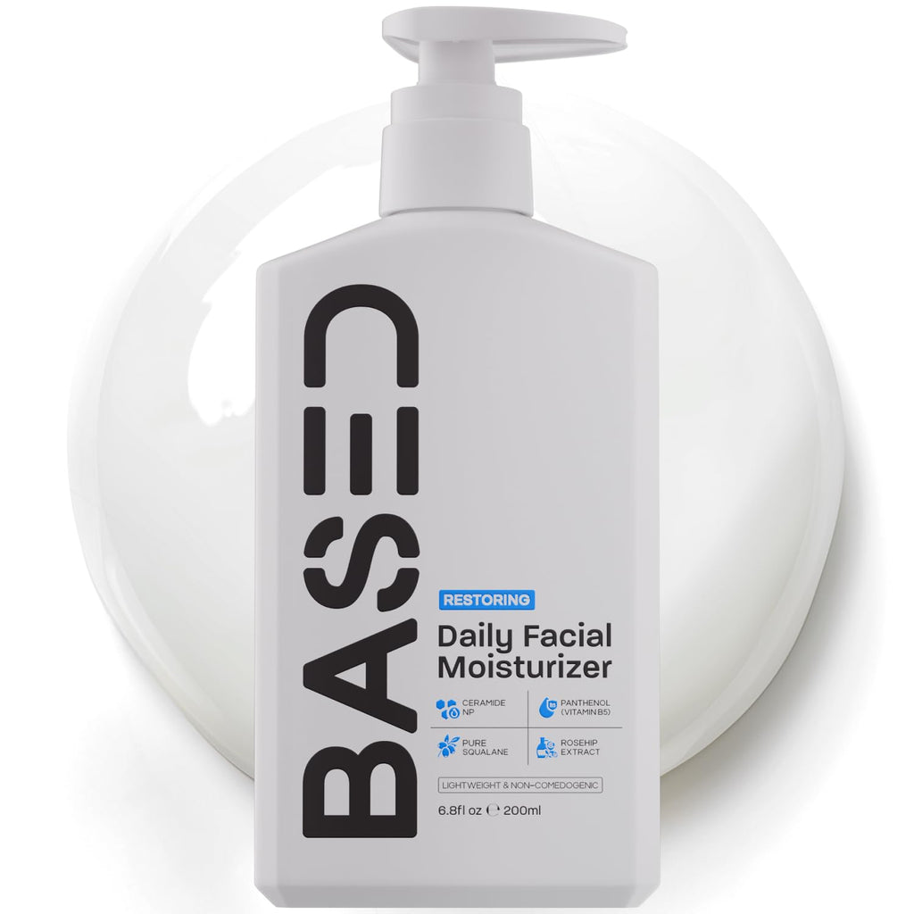 BASED Men's Daily Face Moisturizer - Daily Facial Moisturizer with Squalane & Rosehip Oil - Helps Strengthen Skin Barrier - All Skin Types (6.8 Fl Oz Pack of 1)