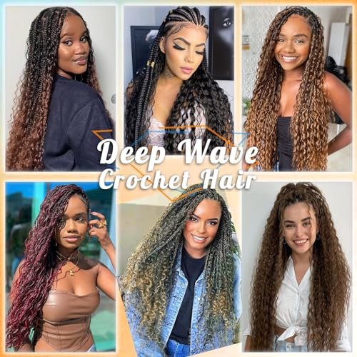 Eerya Ocean Wave Crochet Hair 18 Inch 6 Packs Deep Wave Crochet Hair for Black Women Synthetic Wavy Curly Braiding Hair for Boho Braids (18 inch,1B)