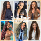 Eerya Ocean Wave Crochet Hair 18 Inch 6 Packs Deep Wave Crochet Hair for Black Women Synthetic Wavy Curly Braiding Hair for Boho Braids (18 inch,1B)