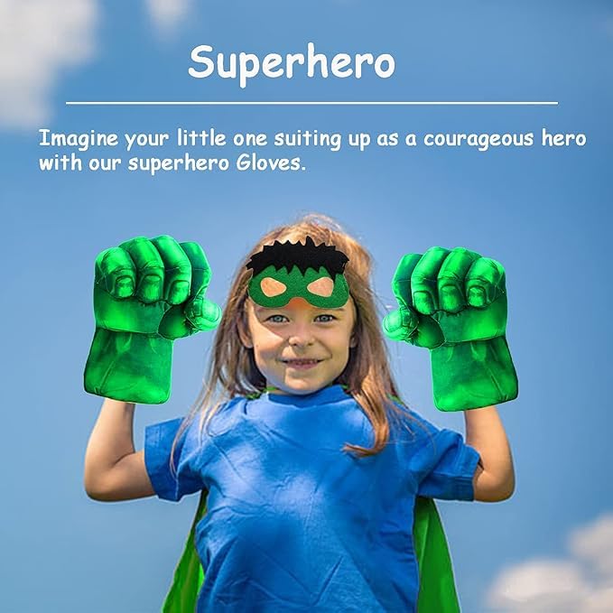 NuGeriAZ Superhero Hands for Kids Smash Punches Gloves Toy Children's Plush Boxing Glove Set Kids Cosplay Costumes for Boy Christmas Birthday Gift(Green A)