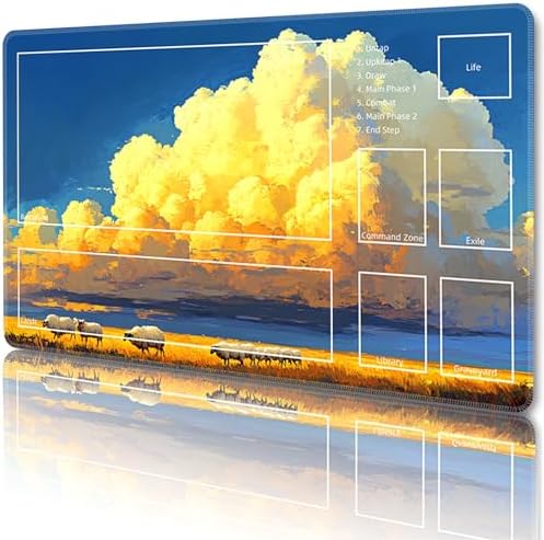 MTG Playmat with Zones Magic Card Playmat Game Mat,TCG & CCG Card Games Mat with Free Storage Bags Size 24 x 14 Inches (with Zones,Cloud)