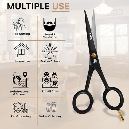 5” Professional Beard Mustache Scissors with 1 Beard Comb, 1 Mustache Comb and Travel Pouch - Perfect Beard Trimming Scissors for All Facial Hair Scissors - Grooming Scissors