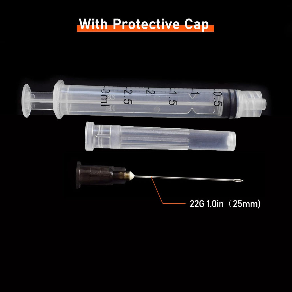 50 Pack 3ml/cc Disposable Luer Lock Lab Syringes with 22Ga 1.0 Inch Needle