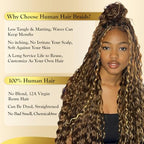 Highlighted Honey Blonde Braiding Human Hair for Boho Knotless Braids 18 Inch 100G FULL BULK, Ombre 4/27 Curly Braiding Hair Deep Wave Human Hair Bulk, No Weft Blonde & Brown Hair Extensions