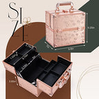 FRENESSA Makeup Train Case Cosmetic Box Portable Makeup Case Organizer 4 Trays Travel Case Storage with Dividers Lockable for Makeup Artist, Crafter, Makeup Tools Rose Gold Floral