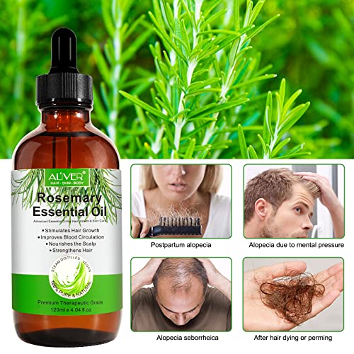 Rosemary Oil for Hair Growth 4.04 Fl Oz, Rosemary Essential Oil for Eyelashs, Eyebrows, Face, Skin Care, Body Massage, Aromatherapy, Hair Loss Treatment, Nourishes The Scalp, Improve Blood Circulation