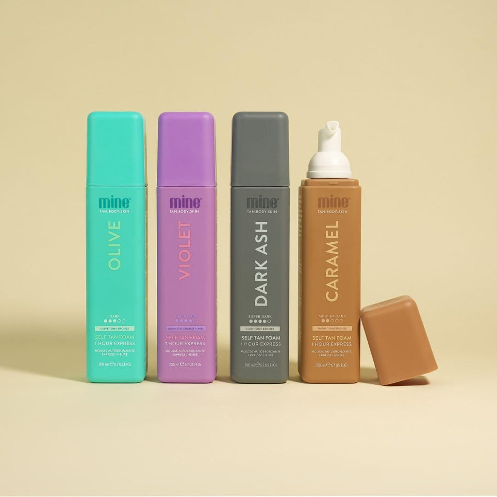 Minetan Violet Self Tanning Foam | Color Base Tan Collection - Rich Dark Brown Bronze Glow, 1 Hour Instant Express, Face & Body Fake Sunless Tanner Mousse, For All Skintones, 6.7 Fl Oz