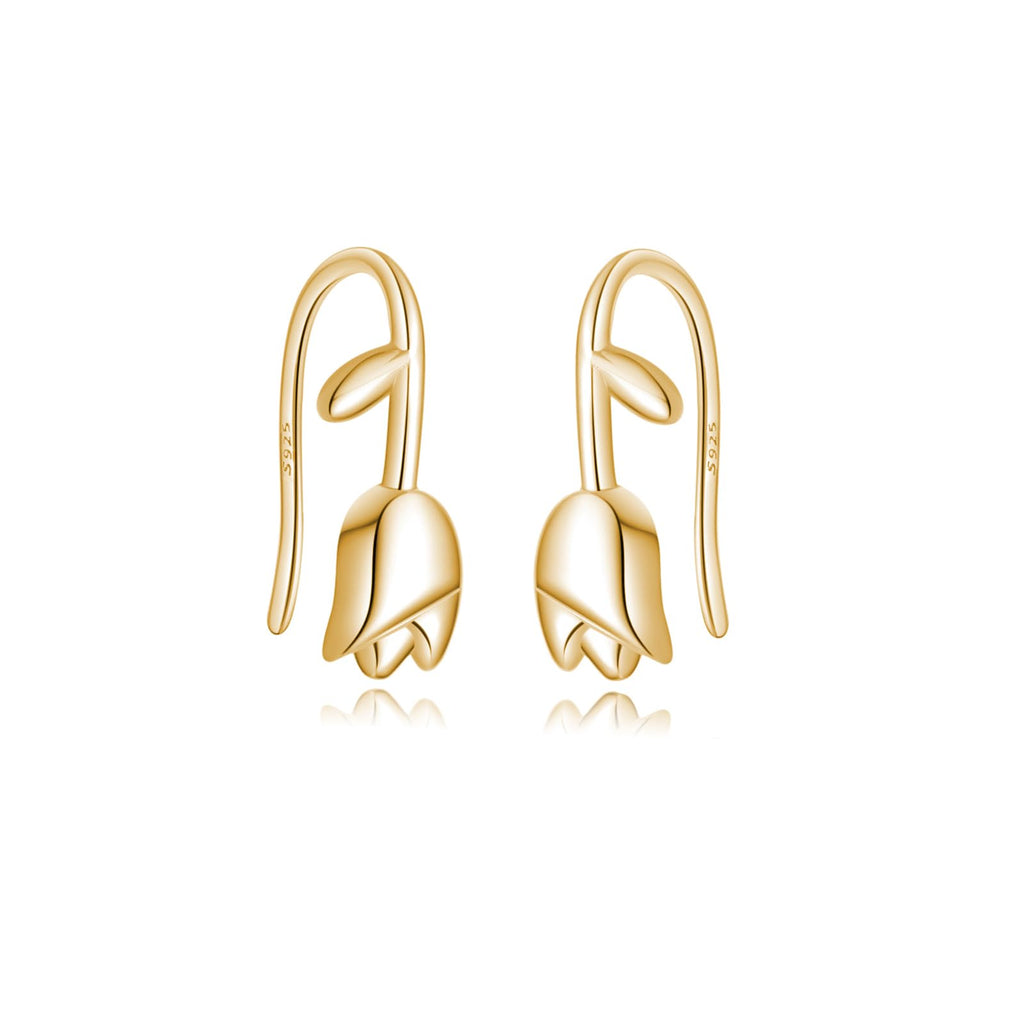Reffeer Solid 925 Sterling Silver Flower Crawler Cuff Earrings Wraps for Women Teens Tulip Flower Wrap Earrings (B-18K Gold)