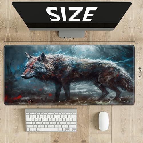 Playmats for Magic: The Gathering MTG Card Game Mat Plus 50 Pcs Card Sleeves, 24 x 14 inch TCG Mat with Stitched Edge for Commander Deck Duskmourn Board Game, Wild Wolf