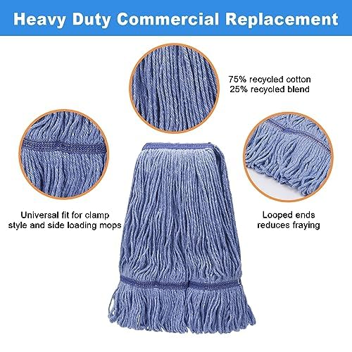 6 Pack Heavy Mop Replace Head，mop Head Replacement,Commercial mop Heads,Reusable Mop Head Refills-Replacement Mop Heads SuitableWet Industrial Blue Cotton Looped End String Head Refill (Blue)