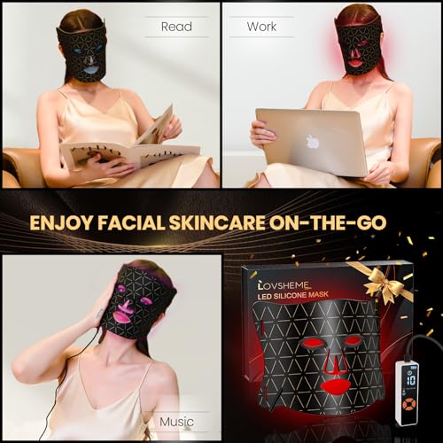 Red Light Therapy for Face, Enhance LED Face Mask Light Therapy for Acne, Wrinkles & Skin Rejuvenation, 3 Light Modes & Timing Settings, Eye Protection, Portable LED Face Mask Home Skincare