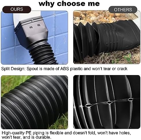 2 Pack Rain Gutter Downspout Extensions, Flexible Downspout Extender with 58"+68" Extendable Pipes for Rain Water Drainage, Durable Down Spout Drain Extension with Connector (Black)