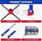 3-in-1 Baseball Set for Kids 3-5 - Tee Ball Stand, Hanging Tee, Ball Launcher and 6 Softballs - Adjustable Height, Indoor/Outdoor Sport Gifts for Boys Girls, Blue