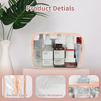 12 PCS Clear Toiletry Bag for Women Men, Transparent Cosmetic Bag for Travel Makeup Organizer TSA Approved Pouch -Orange-pink, Small