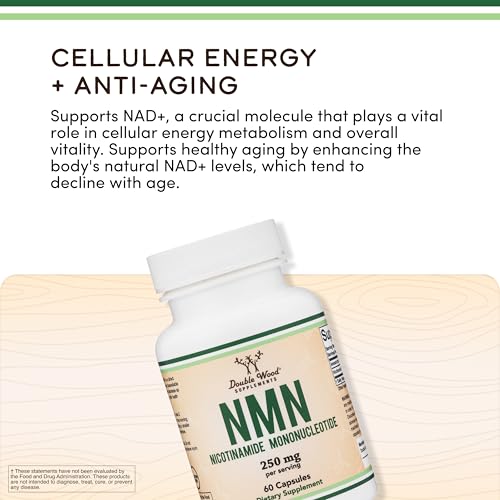 Double Wood Supplements NMN (Nicotinamide Mononucleotide) 250mg, 60 Capsules - 30 Servings, Gluten Free