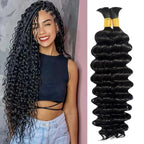 Human Braiding Hair for Boho Braids 100% virgin Human Hair 110g 20 Inch Curly Knotless 12A Deep Wave Bulk Bohemian Braiding Hair for 2 Bundles/Pack Extensions Natural Color (20 Inch 110g)