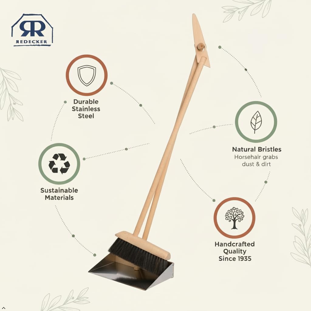 Redecker 180690 Stand Dust Pan Set, Beech Wood Horsehair