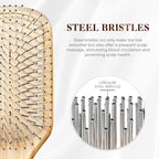 BFWood Bamboo Hair Brush with Steel Bristles, Help Hair Growth and Massaging Scalp