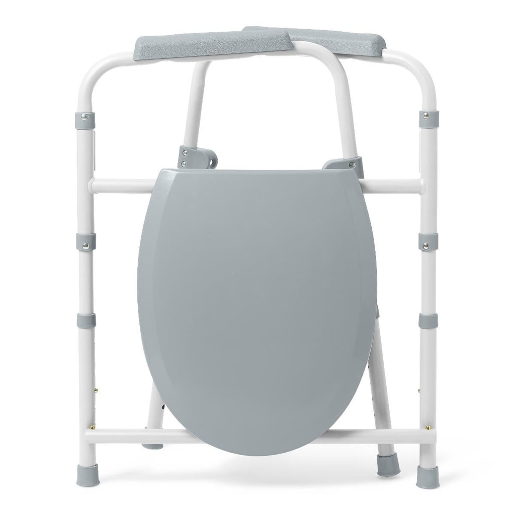 Dr. Dunley 3-in-1 Bedside Commode Chair with Elongated Seat – Steel Folding Frame, 7.5 QT Bucket, 350 lb Weight Capacity, Clip-On Toilet Seat, Bathroom Safety Aid for Seniors, Tool-Free Assembly