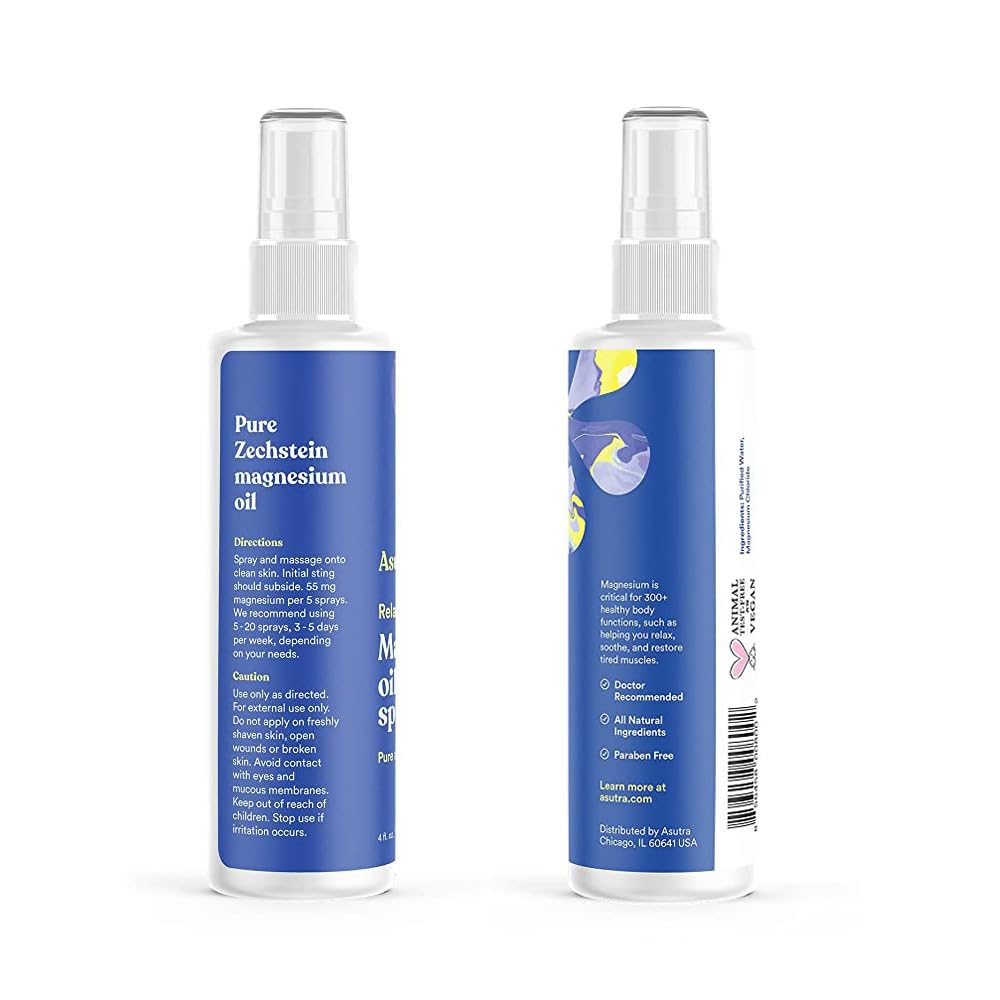 ASUTRA Magnesium Oil Spray, 4 fl oz (Pack of 2)- Topical Magnesium, Rapid Absorption, Pure, Odorless and Non-Greasy, Magnesium Derived from Zechstein Seabed