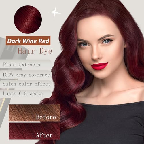 Dark Wine Red Hair Dye Shampoo 3 in 1, Hair Color Shampoo Burgundy for Men & Women Hair Colors in Minutes, Long-Lasting Hair Dye Shampoo Hair Color Shampoo for Men Women (Dark wine red)