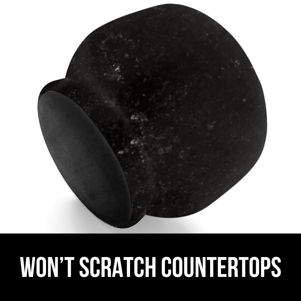 GORILLA GRIP 100% Natural Granite Stone Mortar and Pestle Set, Non-Scratch Base, Heavy Duty Polished Molcajete Guacamole Salsa Bowl, Grind Seeds, Herbs, Pills, Kitchen Lab Muddler, 1.5 Cup Black