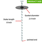 EISENSP 8 Inch Heavy Duty Landscape Stakes with Gasket Caps - 200 Sets Galvanized Spiral Garden Spikes Kit for Securing Weed Barrier Fabric, Artificial Turf, Tent and More