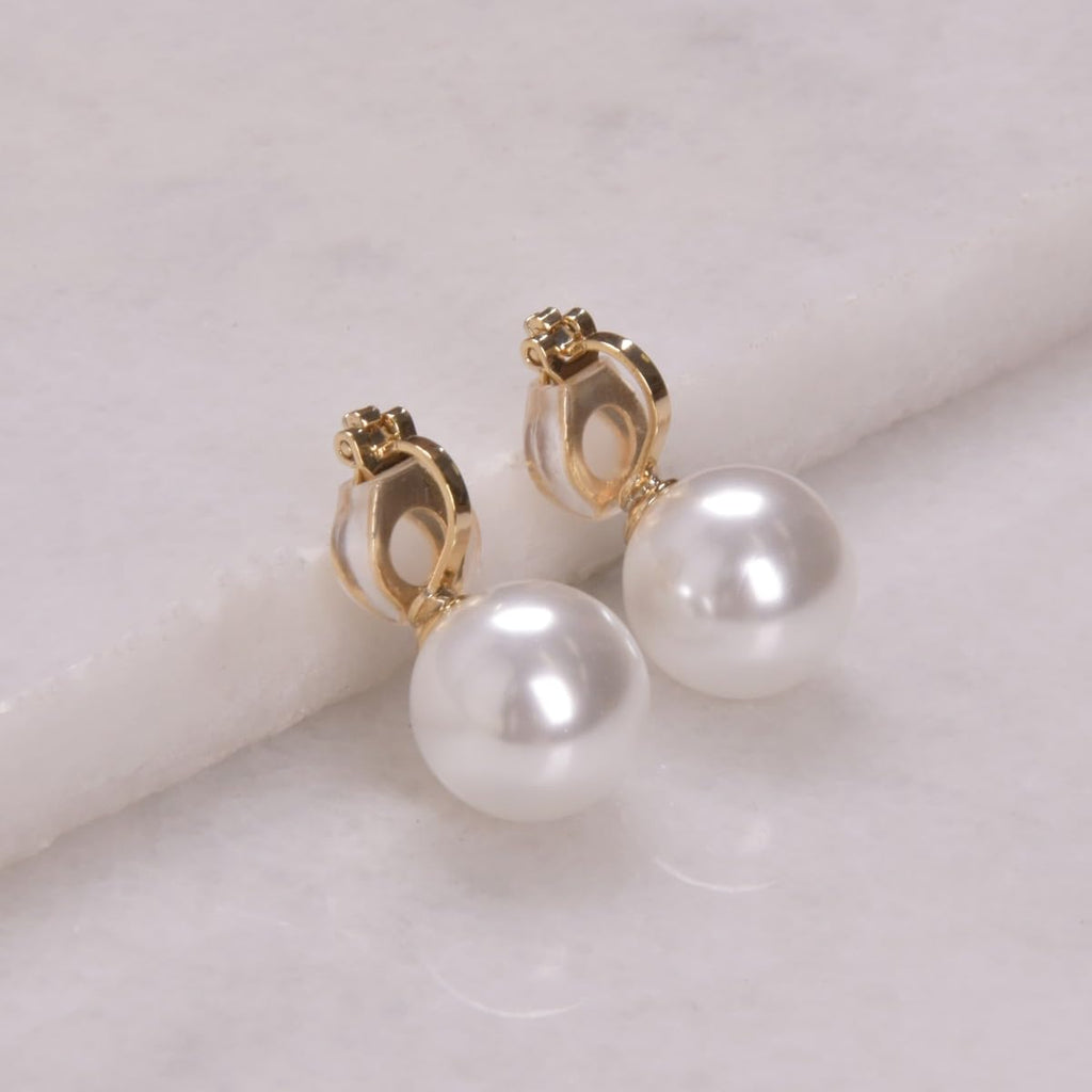 Big Faux Pearl Clip On Earrings for Women - Extra Large Statement Clip Ons