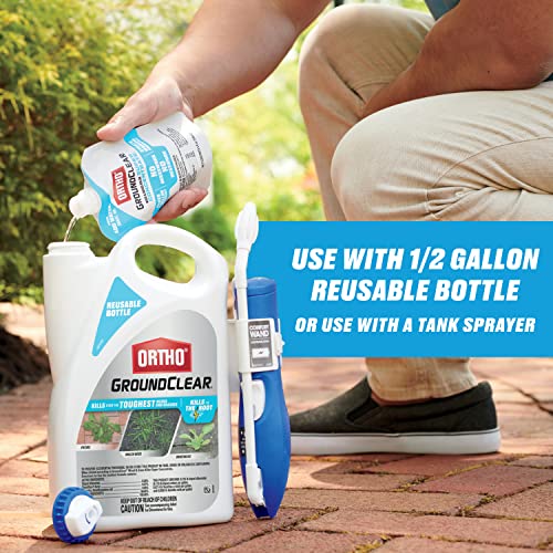 Ortho GroundClear Weed & Grass Killer Super Concentrate, with Empty Reusable Bottle, Comfort Wand & 2-5 oz Refill Pouches