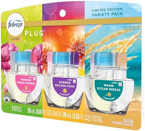 Febreze Plug In Air Freshener, Odor-Fighting Scented Oil Refill, Premium Spring Mix, 3 Refill