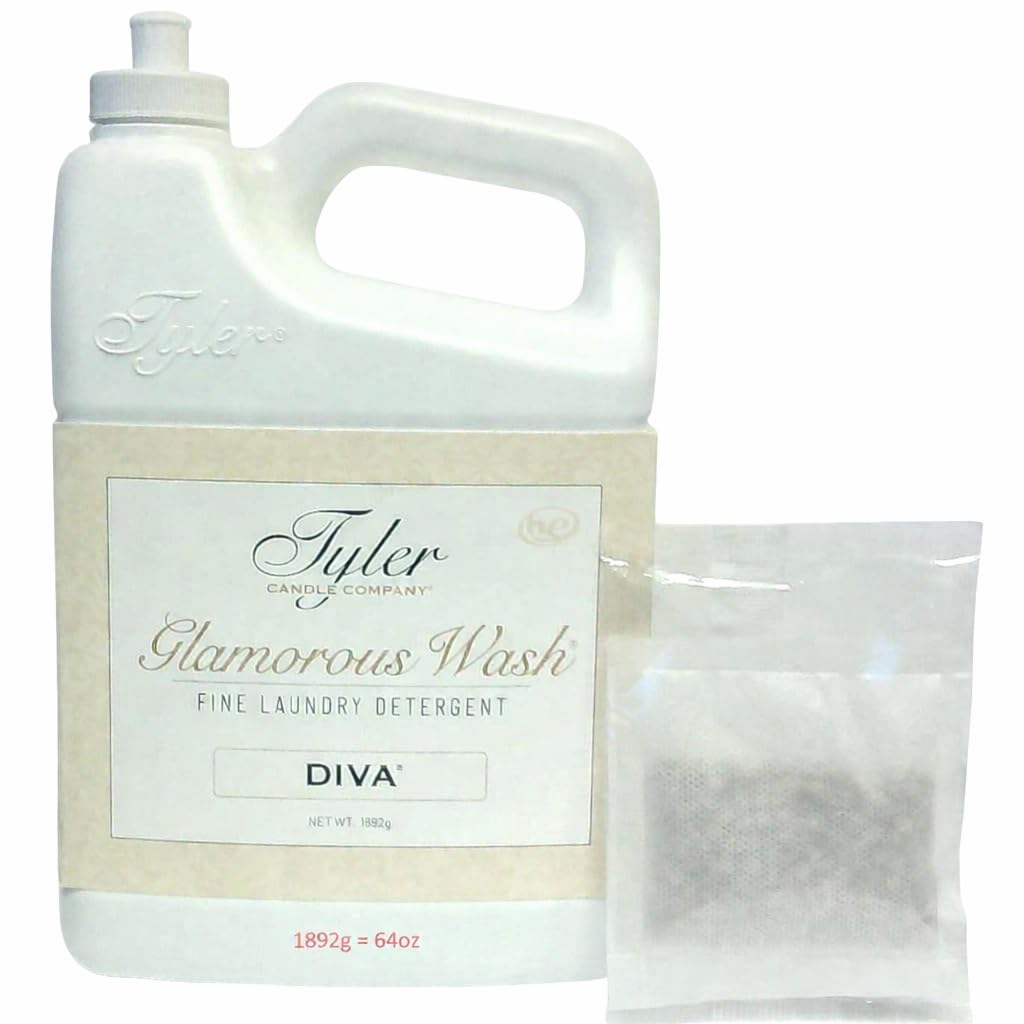 TYLER CANDLE COMPANY Glam Wash Diva 64 Fl Oz Laundry Detergent/with Dryer Sachet Single Pouch, Pull and Pour Spill Proof Cap c