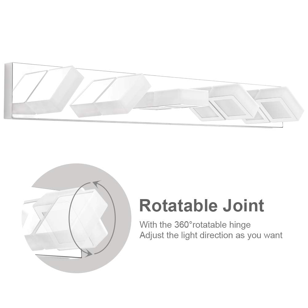 Ralbay Chrome Bathroom Vanity Lighting Fixtures Acrylic Rotable 360° LED Modern Bathroom Vanity Light Over Mirror (6000K White Light)