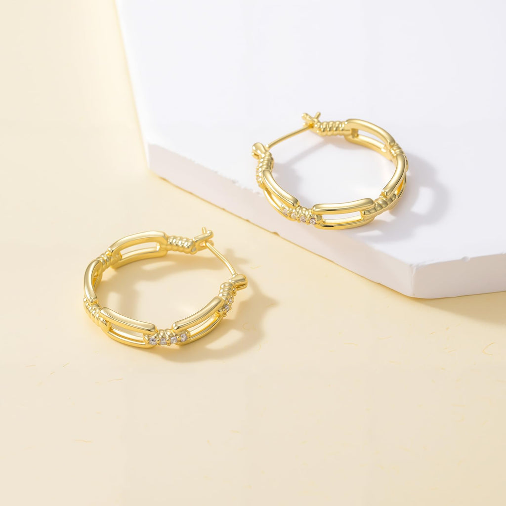 RYHIX 14K Gold Hoop Huggie Earrings for Women Gold Earrings Hoops Earring Trendy Cable Design Womens Earring 25mm