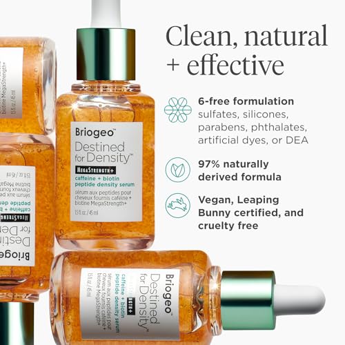 Briogeo Destined For Density MegaStrength+ Caffeine + Biotin Peptide Density Serum, Increases Hair Thickness and Density, Fast-Absorbing & Non-Greasy, Fragrance-Free, Vegan, Cruelty-Free, 1.5 fl oz