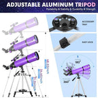 Telescope, Telescope for Adults & Kids & Astronomy Beginners, 80mm Aperture 600mm Portable Refractor Telescopes Fully Multi-Coated Optics with AZ Mount Tripod, Phone Adapter and Moon Filter