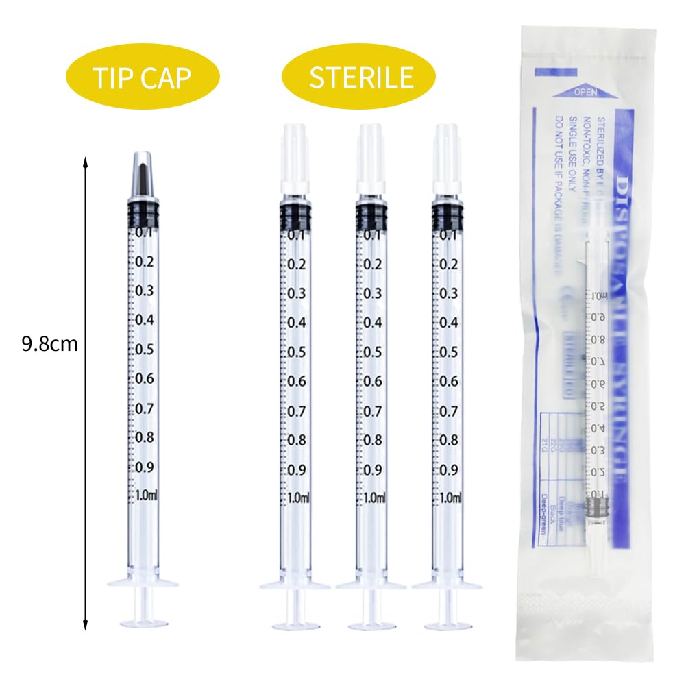 150 Pcs 1ml Syringes with Caps Oral Dispenser Individually Sterile Warpped for Medicine Dropper, Colostrum Collect Feeding Pets, Liquid