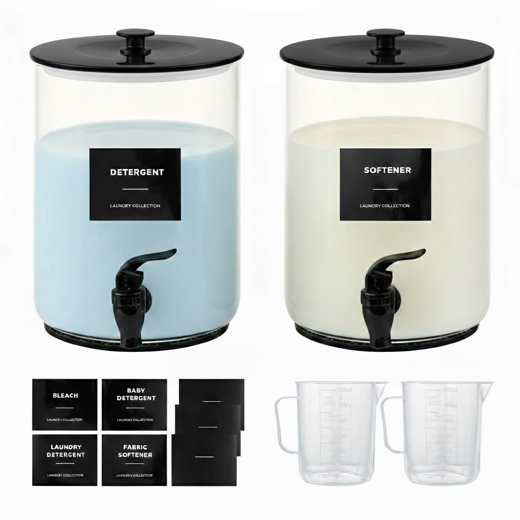Glass Laundry Detergent Dispenser for Laundry Room Organization-2 Black
